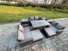 Fimous High Back Rattan Garden Furniture Sofa Sets with Outdoor Furniture Gas Firepit Dining Table Set 2 Big Footstool 2 Side Tables Dark Grey Mixed