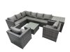 Fimous Rattan Garden Furniture Patio Furniture Sets with Corner Sofa Square Coffee Table Side Table Dark Grey Mixed