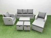 Fimous PE Rattan Garden Furniture Set Reclining Chair Sofa Lounge Sofa Set Oblong Coffee Table 3 Stools Light Grey