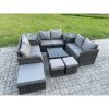 Fimous 9 Seater Outdoor Garden Furniture Sets Wicker Rattan Furniture Sofa Sets with Square Coffee Table Love seat Sofa 3 Footstools 2 Side Tables