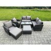 Fimous 8 Seater Rattan Wicker Garden Furniture Patio Conservatory Sofa Set with Rectangular Coffee Table Reclining Chair Love Sofa 2 Big Footstool