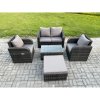 Fimous 5 PC Outdoor PE Rattan Garden Furniture Set Wicker Love Sofa Coffee Table 2 Armchair Big Footstool Dark Grey Mixed