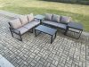 Fimous Aluminium 5 Pieces Outdoor Garden Furniture Lounge Sofa Set with Oblong Coffee Table 2 Side Tables Dark Grey