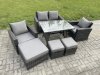 Fimous Rattan Wicker Garden Furniture Patio Conservatory Sofa Set with Rectangular Dining Table Armchair 2 Seater Sofa 3 Footstools