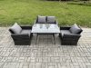 Fimous Outdoor Garden Furniture High Back Rattan Sofa Dining Table Set Dark Grey Mixed