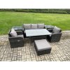 Fimous Wicker PE Rattan Garden Furniture Set Outdoor Rectangular Dining Table and Chair Sofa Set With 2 Side Tables Big Footstool Dark Grey Mixed