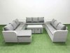Fimous PE Rattan Lounge Sofa Set 12 Seater Outdoor Garden Furniture Set with Oblong Coffee Table 3 Seater Sofa 3 Stools 2 Side Table Light Grey