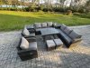 Fimous 10 Seater Rattan Outdoor Garden Furniture Sofa Set Patio Table & Chairs Set with 3 Seater Sofa Rectangular Dining Table 2 Small Footstool 2 Side Tables Dark Grey Mixed