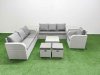 Fimous 9 Seater Poly Rattan Outdoor Garden Furniture Square Coffee Table Sofa Set Patio 3 Seater Sofa Reclining Chair 3 Seater Sofa Stools 2 Side Table Light Grey