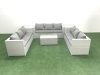 Fimous Rattan Garden Outdoor Furniture Set 9 Seater Garden Sofa Coffee Table Set with 2 Side Tables Light Grey Mixed