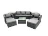 Fimous Outdoor Rattan Garden Furniture Set 7 Seater Patio Lounge Sofa Set with Armchair Square Coffee Table 2 Side Tables 2 Big Footstool Dark Grey Mixed