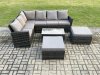 Fimous 8 Seater High Back Outdoor Garden Furniture Set Rattan Corner Sofa Set With Rectangular Coffee Table 2 Big Footstool Dark Grey Mixed