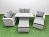 Fimous High Back Poly Rattan Garden Furniture Set with Reclining Chair Loveseat Sofa Adjustable Lifting Dining or Coffee Table Indoor Outdoor Patio Set 2 Big Stool Side Table Light Grey