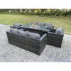 Fimous Outdoor Rattan Garden Furniture Gas Fire Pit Table Sets Gas Heater Lounge Chairs Dark Grey 8 Seater