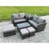 Fimous 7 Seater Garden Furniture Set Rattan Outdoor Lounge Sofa Chair With Tempered Glass Table 3 Footstools Side Table Dark Grey Mixed
