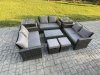 Fimous 8pc Rattan Sofa Garden Furniture Outdoor Patio Set with 2 Side Tables 2 Small Footstools Love Seat Sofa Dark Grey Mixed