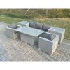 Fimous Rattan Garden Funiture Set Adjustable Rising Lifting Table Sofa Dining Set With 2 Arm Chair 2 Side Table