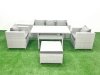 Fimous Garden Dining Set Outdoor Rattan Furniture Set with Sofa Dining Table 2 Chairs Big Footstool Side Table Light Grey Mixed
