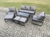 Fimous Aluminium 7 Pieces Garden Furniture Sofa Set with Cushions 8 Seater Outdoor Patio Set with 2 Armchair 3 Footstools Dark Grey