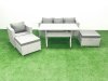 Fimous Rattan Garden Furniture Set Outdoor 6 Seater Patio Dining Sets with Glass Top Dining Table Light Grey Mixed
