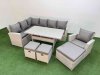 Fimous 10 Seater Rattan Garden Furniture Set Outdoor Patio Dining Corner Sofa Sets with Dining Table Chair 3 Footstools Light Grey Mixed