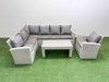 Fimous Rattan Garden Furniture Set Outdoor 7 Seater Corner Sofa Sets with Oblong Coffee Table Chair Light Grey Mixed