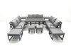 Fimous 13 Seater Garden Sofa Set Aluminium Furniture Rising Dining Tabe Set with 2 Side Tables 4 Footstools Dark Grey