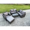 Fimous High Back Rattan Garden Furniture Set with Loveseat Sofa Rectangular Coffee Table Big Footstool Indoor Outdoor Patio Lounge Sofa Set Dark Grey Mixed