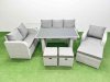 Fimous Rattan Outdoor Table Reclining Chair Sofa Set with Side Table 3 Stools Light Grey 9 Seater