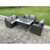 Fimous Dark Grey PE Wicker Rattan Garden Furniture Set Reclining Chair Love Sofa 2 Seater Sofa Set Outdoor Rectangular Dining Table 5 Seater