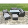 Fimous 7 Seater Rattan Furniture Garden Dining Set Outdoor Height Adjustable Rising lifting Table Love Sofa Chair With Side Table 2 Big Footstool