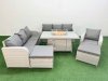 Fimous 9 Seater Poly Rattan Outdoor Garden Furniture Firepit Dining Table Sofa Set Patio 3 Seater Sofa Reclining Chair 3 Seater Sofa 2 Big Footstools Light Grey