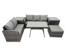 Fimous Garden Rattan Outdoor Furniture Set 6 Seater with Love Sofa 3 Seater Sofa 2 Side Table Big Stool Dark Grey