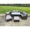Fimous 7 Seater Lounge Rattan Sofa Set Outdoor Garden Furniture Oblong Rectangular Dining Table With Chairs 2 Big Footstool 2 Side Tables Dark Grey Mixed