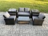 Fimous Outdoor Lounge Sofa Set Wicker PE Rattan Garden Furniture Set with Rectangular Coffee Table Double Seat Sofa 2 Side Tables Dark Grey Mixed