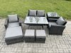 Fimous Rattan Wicker Garden Furniture Patio Conservatory Sofa Set with Rectangular Dining Table Armchair 2 Seater Sofa 3 Footstools Side Table