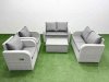 Fimous 6 Seater Outdoor Reclining Chair Love Sofa Set Rattan Garden Furniture Set with Rectangular Coffee Table Light Grey