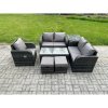 Fimous Rattan Outdoor Garden Furniture Sofa Set Patio Table & Chairs Set with 2 Small Footstools Side Table Dark Grey Mixed