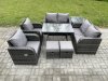 Fimous Wicker PE Rattan Garden Dining Set Outdoor Furniture Sofa with Rectangular Dining Table Side Table 2 Small Footstools Dark Grey Mixed