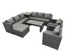 Fimous Garden Rattan Outdoor Furniture Set 9 Seater Patio Corner Sofa Oblong Coffee Table with Chair Big Stool Side Table Dark Grey