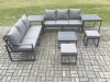 Fimous Aluminium 7 Pieces Garden Furniture Sofa Set with Cushions 8 Seater Outdoor Patio Set with Square Coffee Table 2 Small Footstools 2 Side Tables Dark Grey