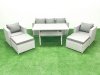 Fimous Garden Dining Set Outdoor Rattan Furniture Set with Sofa Dining Table 2 Chairs 2 Big Footstools Light Grey Mixed