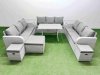 Fimous 12 Seat Outdoor PE Rattan Garden Furniture with Cushions 3 Seater Sofa 2 Side Tables 3 Stool Light Grey