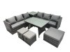 Fimous Outdoor Corner Sofa Dining Table Set Garden Rattan Furniture Set 9 Seater with Side Table 3 Stools Dark Grey