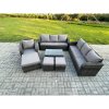 Fimous 10 Seater Rattan Lounge Sofa Set Outdoor Garden Furniture Set with Rectangular Coffee Table 3 Seater Sofa 3 Footstools Dark Grey Mixed