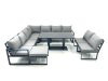 Fimous 10 Seater Outdoor Aluminum Garden Furniture Set Corner Sofa Big Footstool Rising Lifting Dining Table Sets Dark Grey