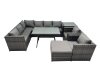 Fimous 9-seater Outdoor PE Rattan Sofa Set with Dining Table Patio Garden Furniture Sets with 2 Chair Big Stool Side Table Dark Grey Mixed