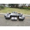 Fimous Rattan Outdoor Furniture Gas Fire Pit Rectangle Dining Table Gas Heater Chairs Two Seater Love Sofa Sets Footstools 8 Seater