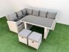 Fimous 8 Seater Wicker Rattan Corner Sofa Sets Outdoor Garden Furniture Sets with Rectangular Dining Table Lounge Sofa 2 Small Footstools Light Grey