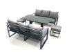 Fimous 8 Seater Aluminium Outdoor Garden Furniture Set with Adjustable Rising Lifting Dining Table 3 Seater Sofa 2 Small Footstool Dark Grey